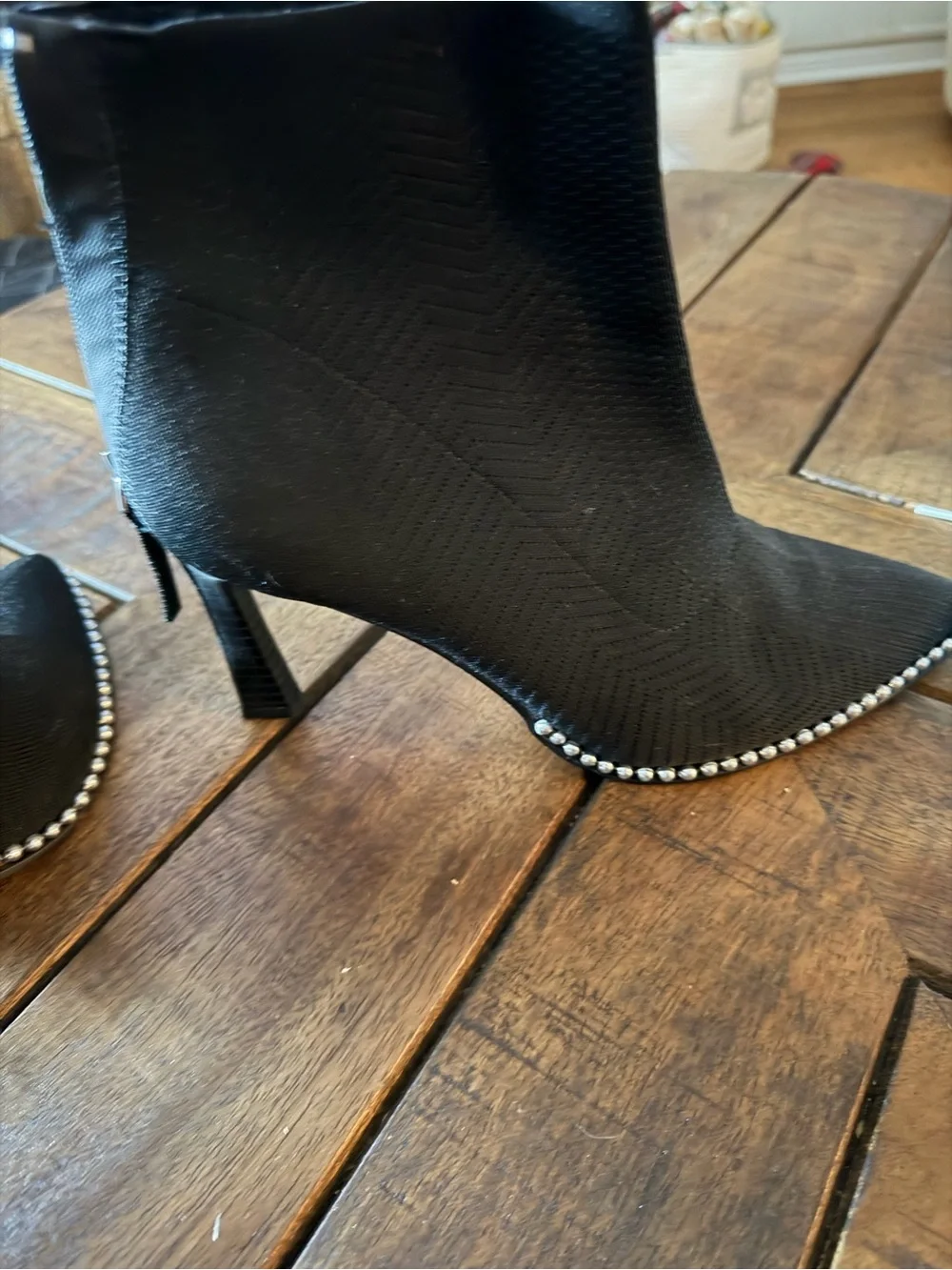 BCBGeneration Black Stud-Trim Pointed Toe Ankle Booties